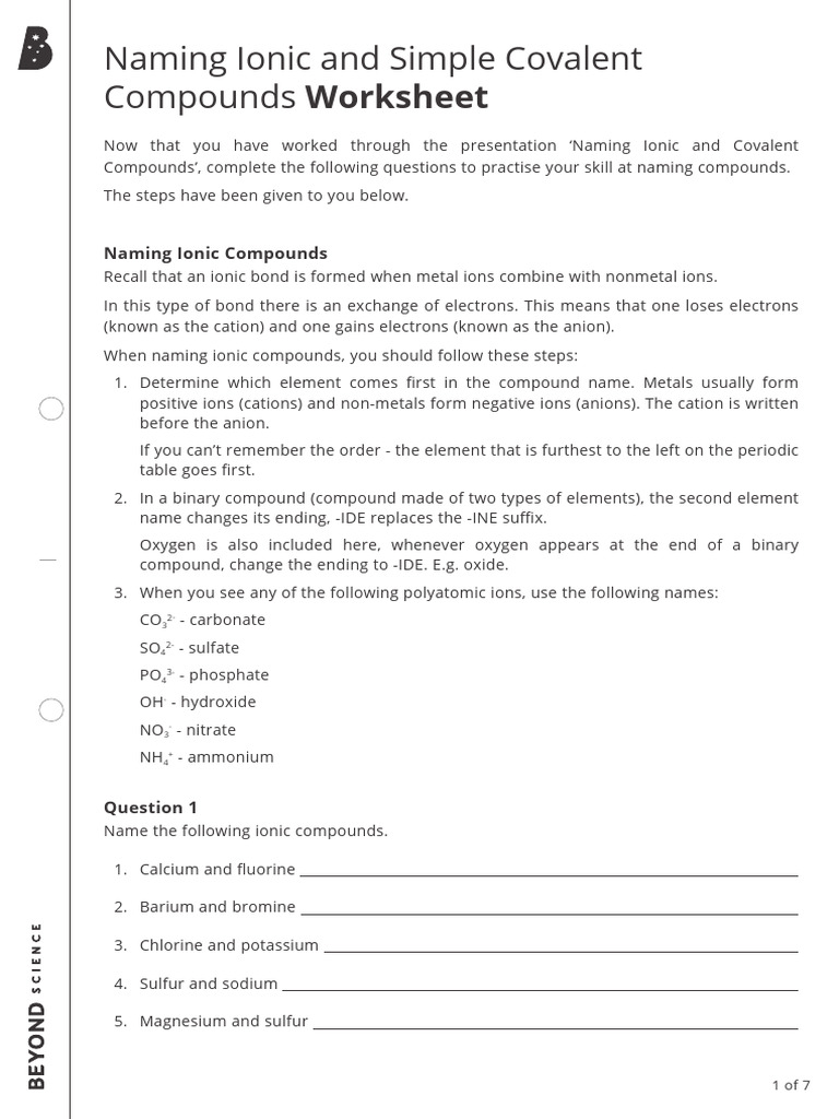 Naming Ionic And Simple Covalent Compounds Worksheet Pdf