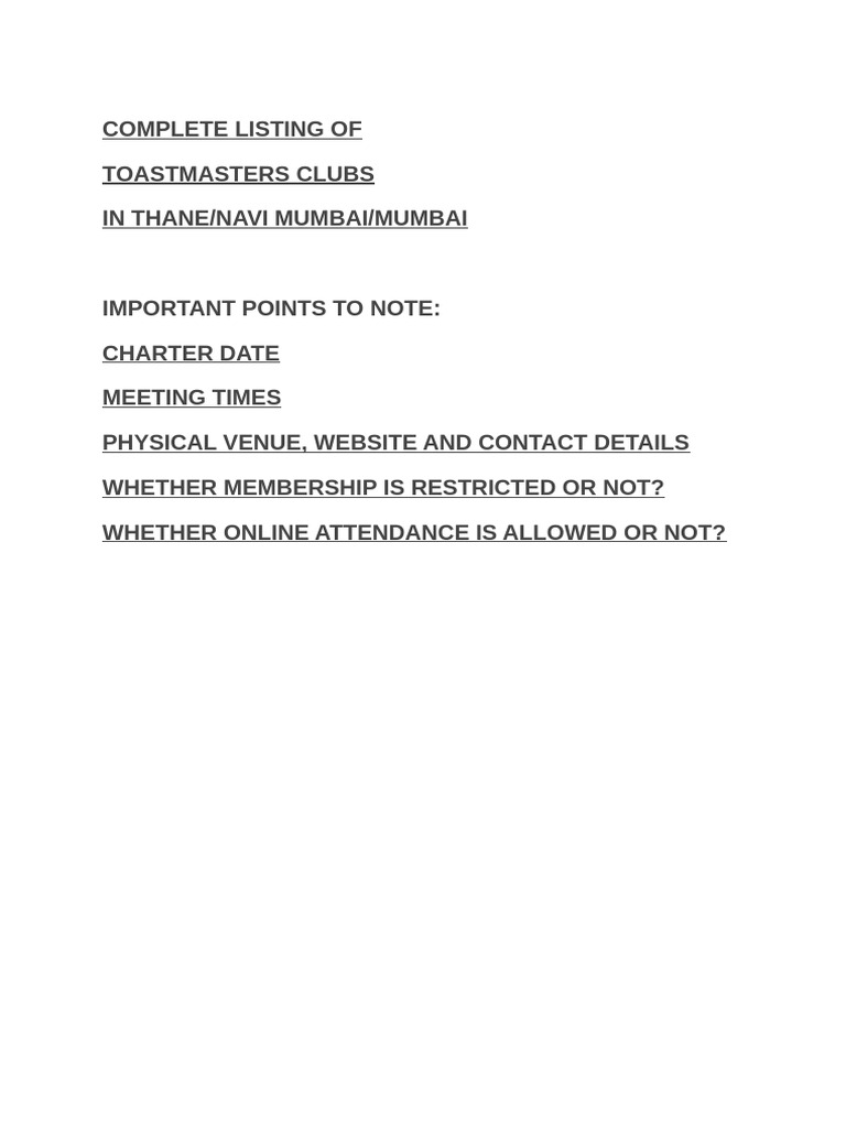Toastmasters Clubs in Mumbai Area | PDF