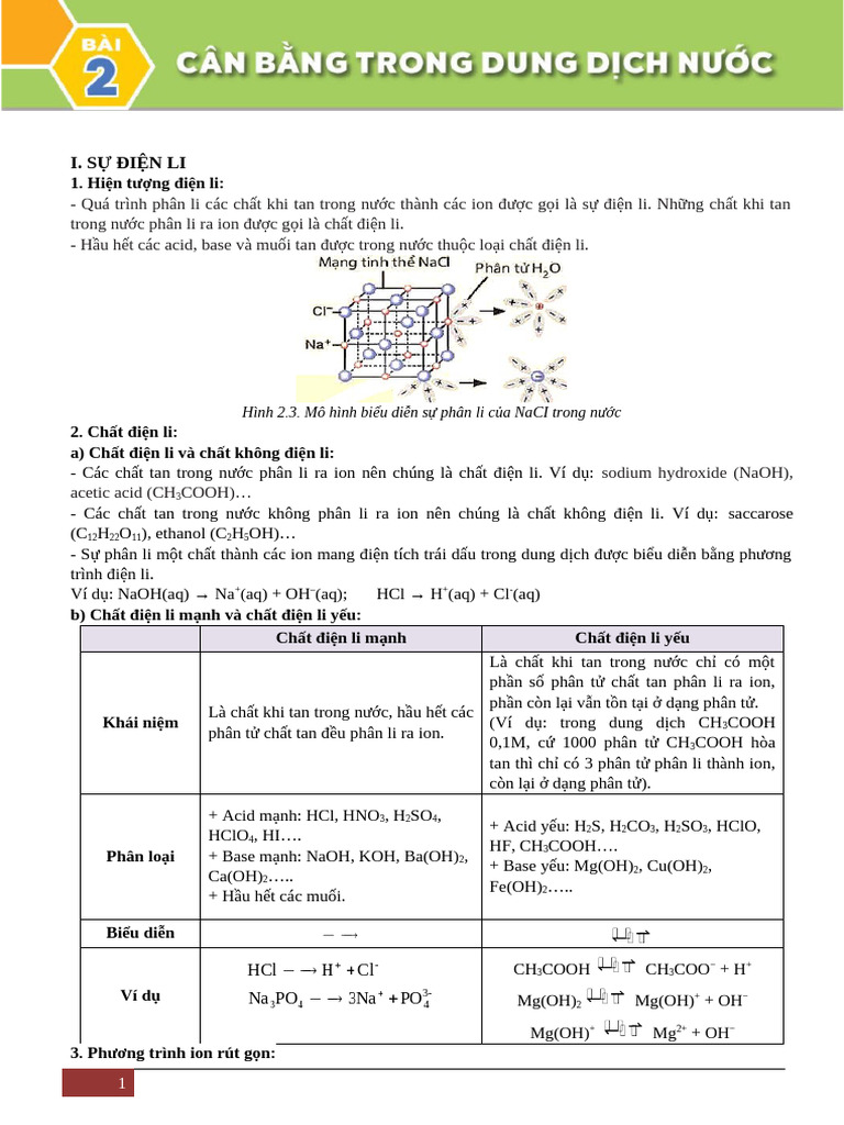 Bài 2. Cân bằng trong dung dịch nước HS | PDF