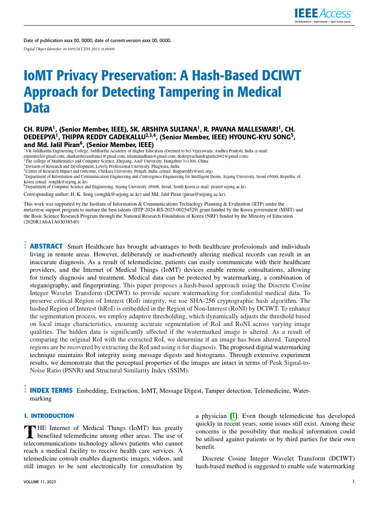 IoMT Medical Data Tampering Detection | PDF | Wavelet | Science ...