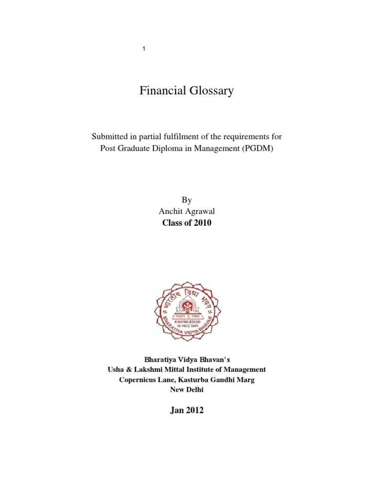 Financial Glossary Submitted in Partial Fulfilment of The Requirements