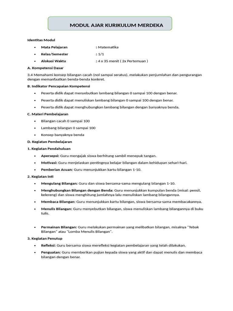 Modul Ajar Kurikulum Merdeka MTK | PDF