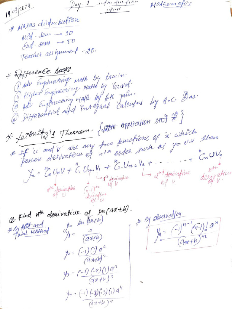 Mathematics Class Notes (Mid-Sem) | PDF