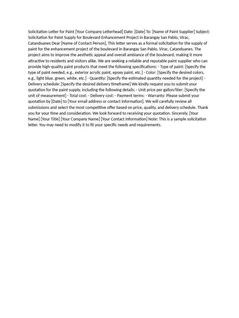 Paint Supply Solicitation Letter | PDF