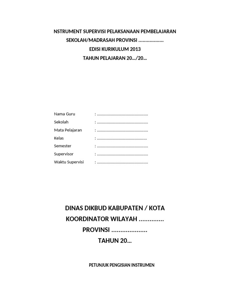 Nstrument supervisi pelaksanaan pembelajaran pdf