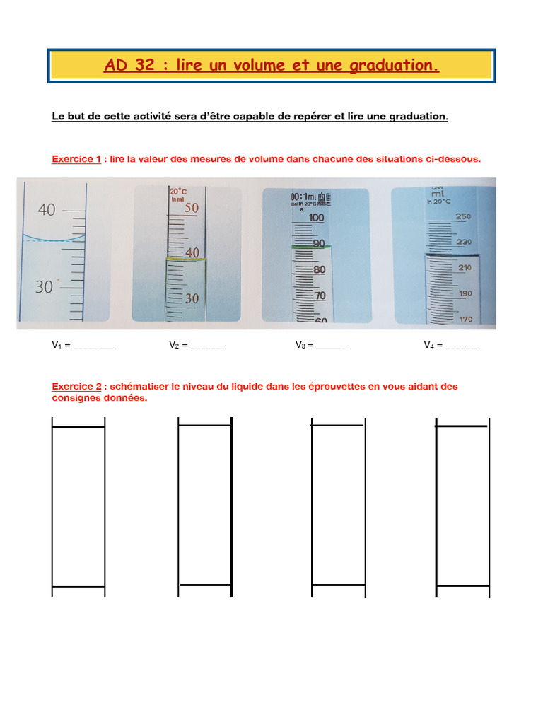 Ad 31 Lire Un Volume Et Une Graduation | PDF