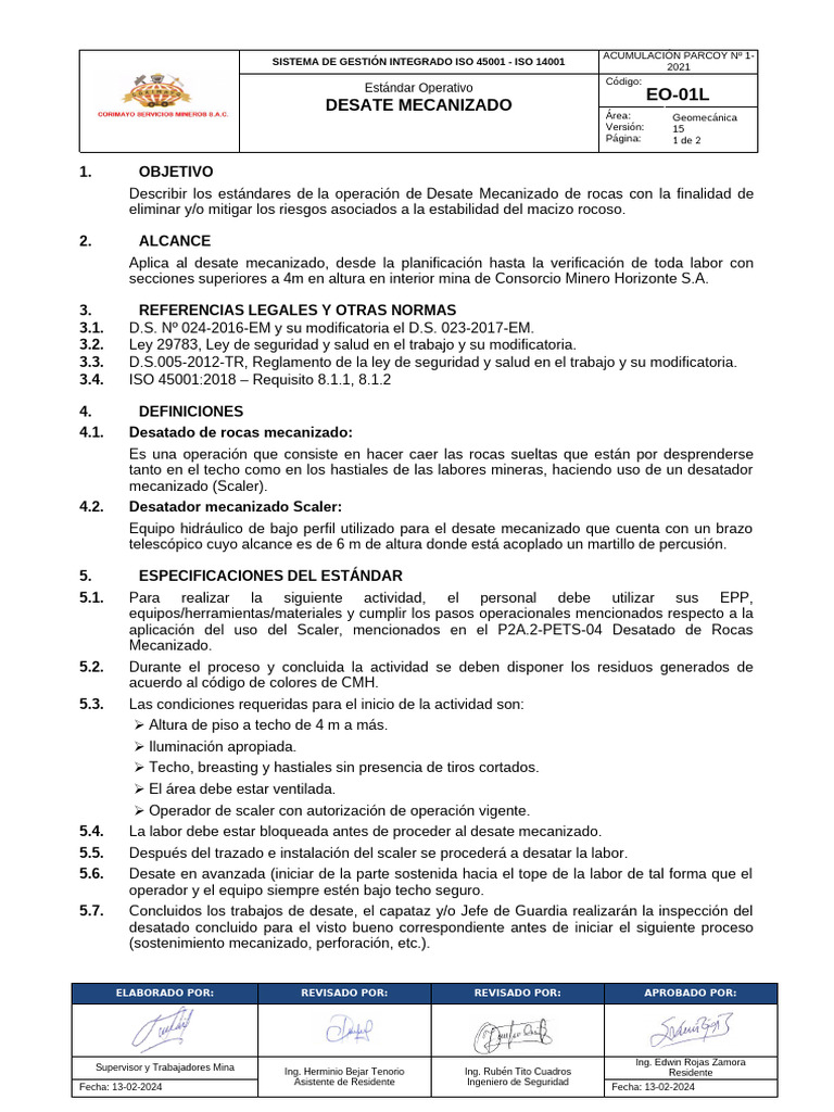 EO-01L Desate Mecanizado v15 (13.02.2024) | PDF