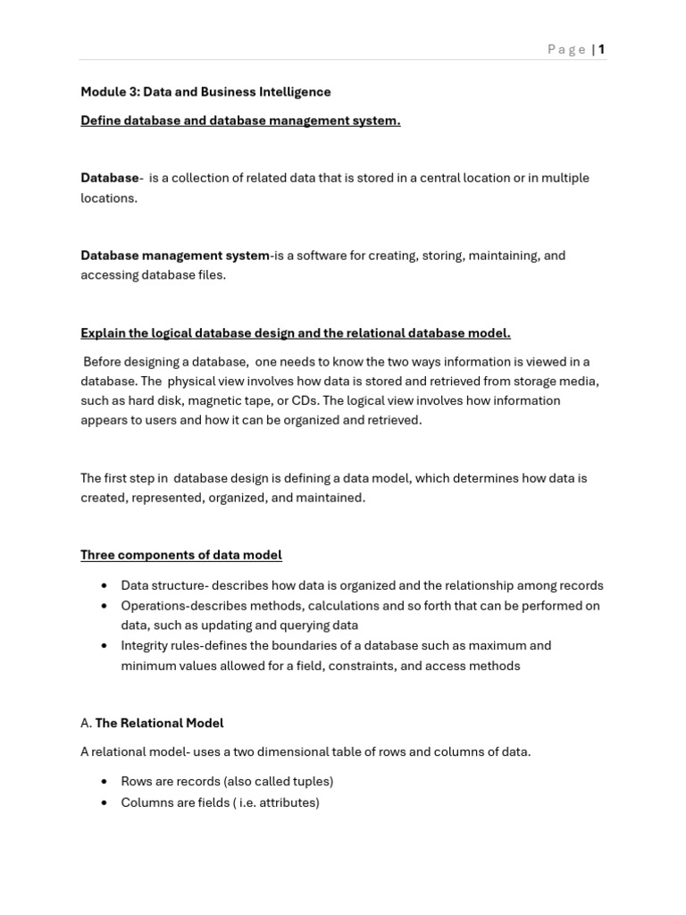 Summary Chapter 3 and 4 | PDF | Databases | Computers