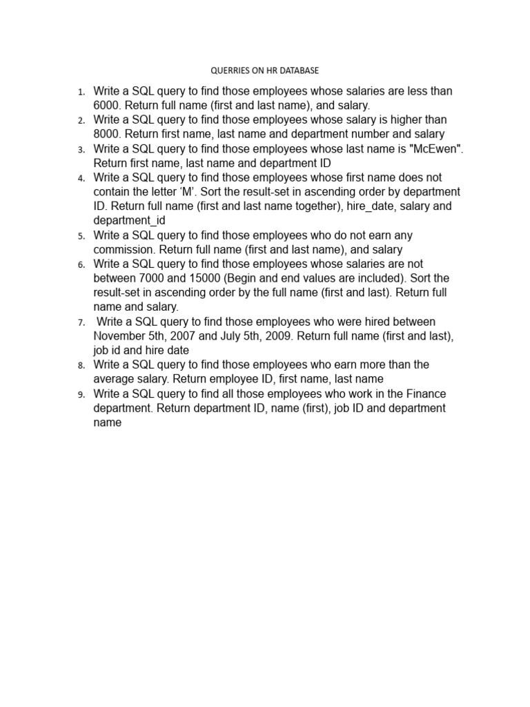 Hr Database Part1 Queries Pdf