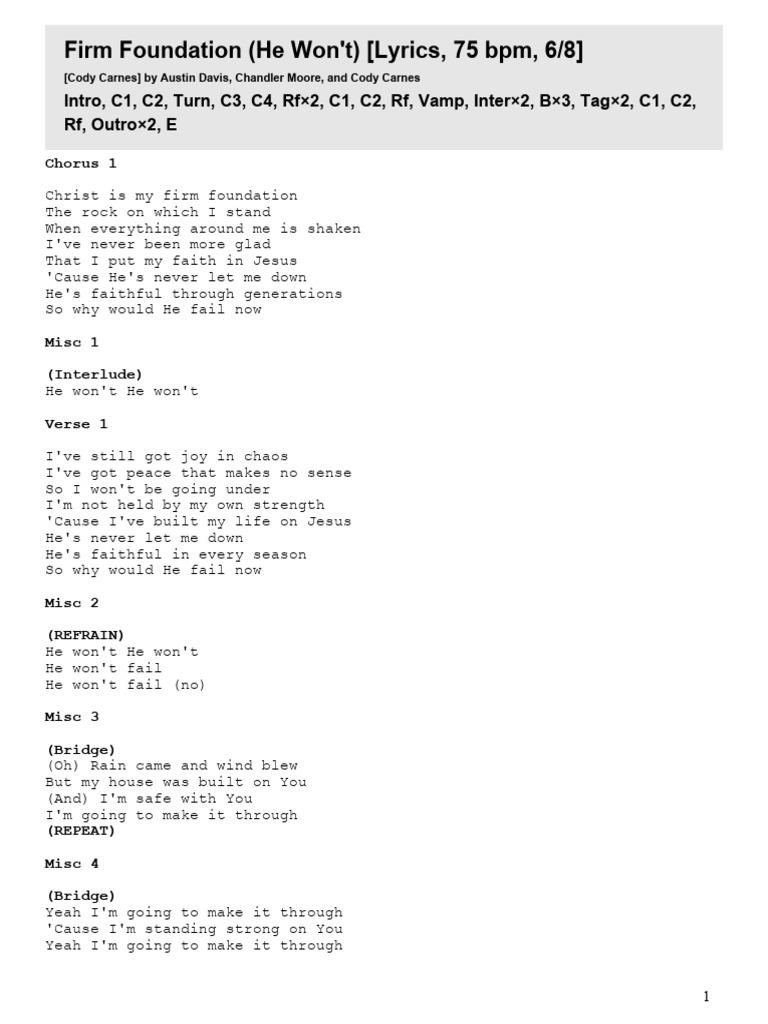 Firm Foundation He Wont Lyrics Pdf