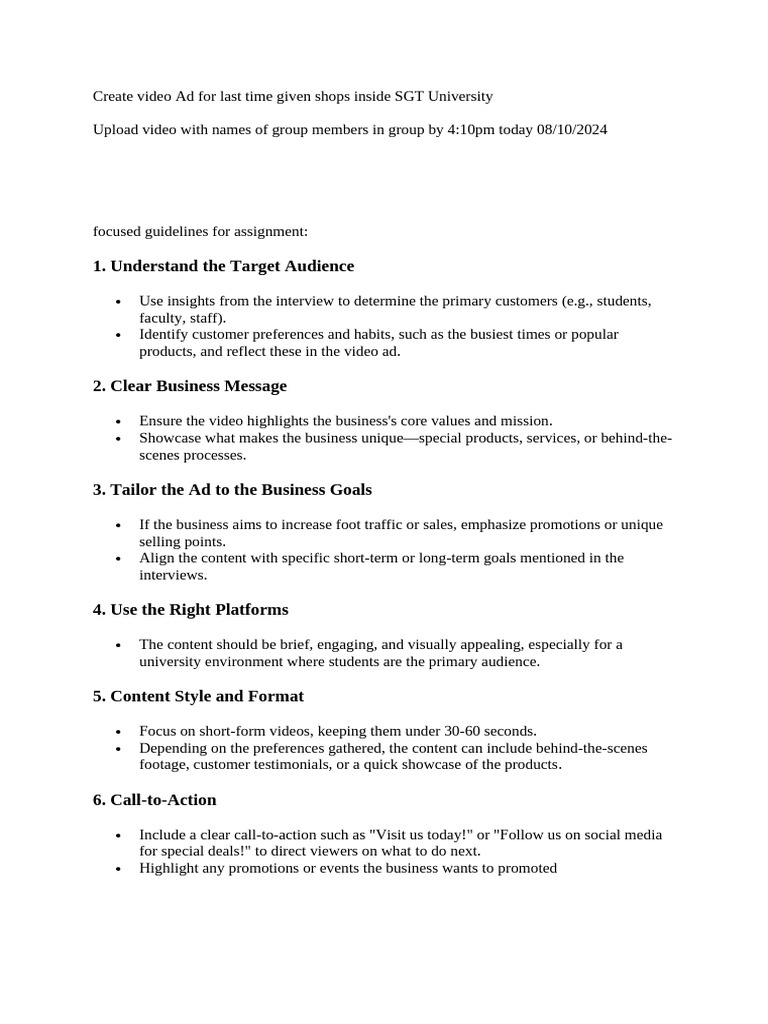 Video Ad Guidelines for SGT University | PDF | Brand | Advertising