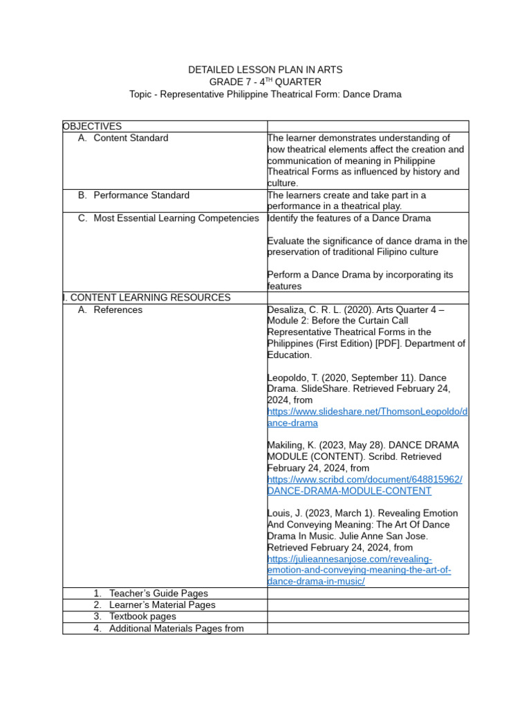 Detailed Lesson Plan in Arts | PDF