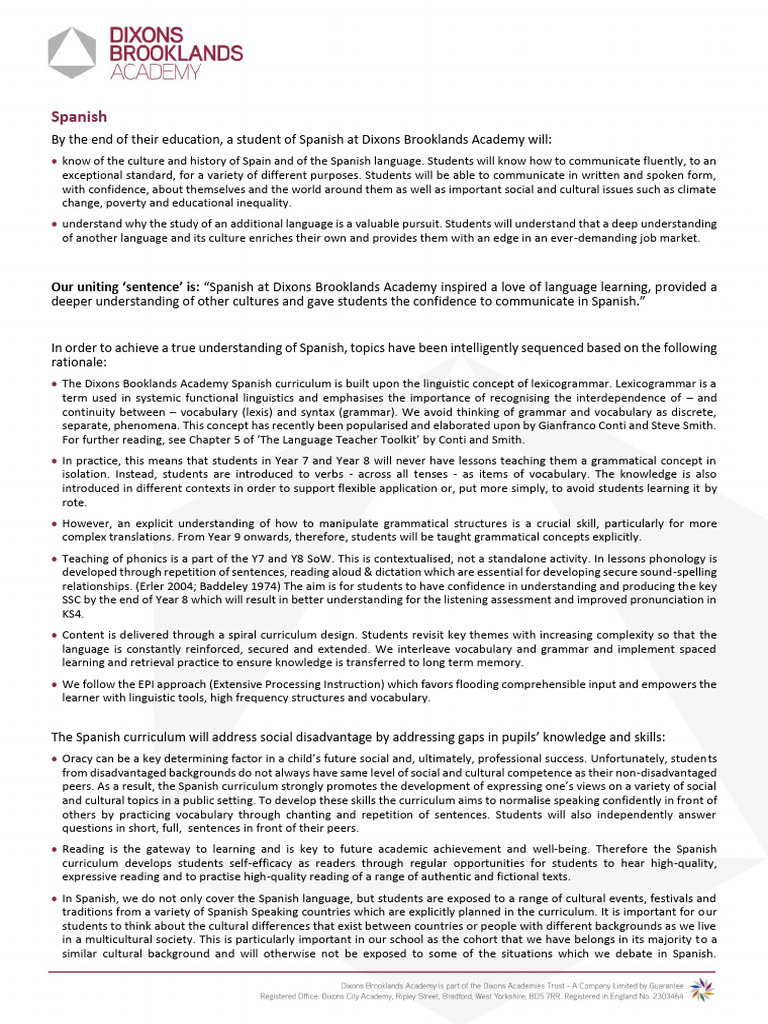 Spanish Curriculum at Dixons Academy | PDF | Curriculum | Foreign ...