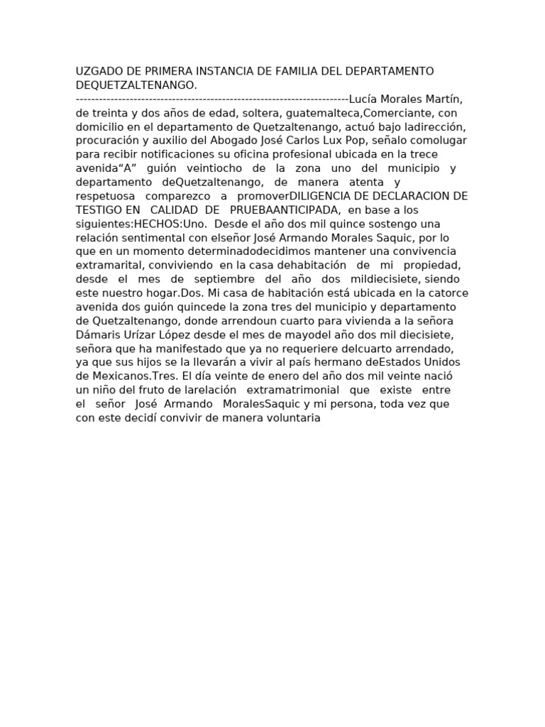 Juzgado de Primera Instancia de Familia Dequetzaltenango | PDF