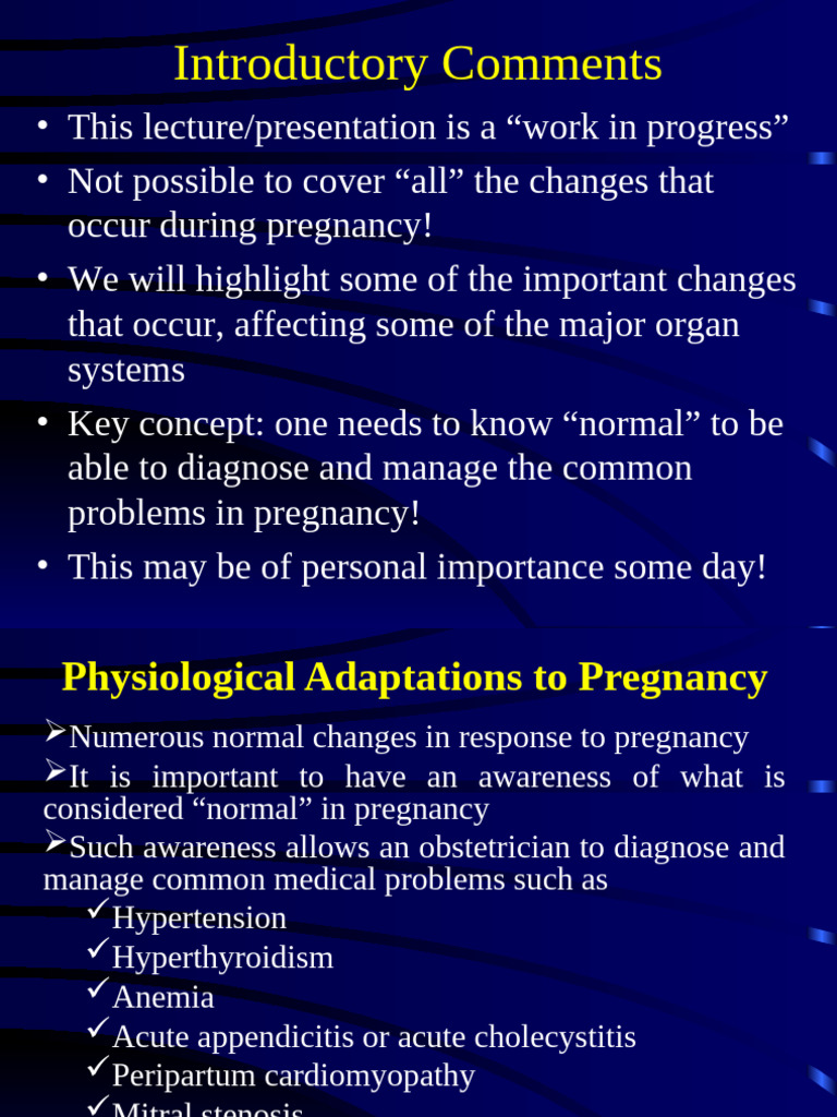 Physiological Changes in Pregnancy | PDF