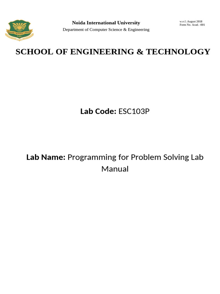ESC0102P - Profram For Problem Solving Lab File | PDF | Pointer ...