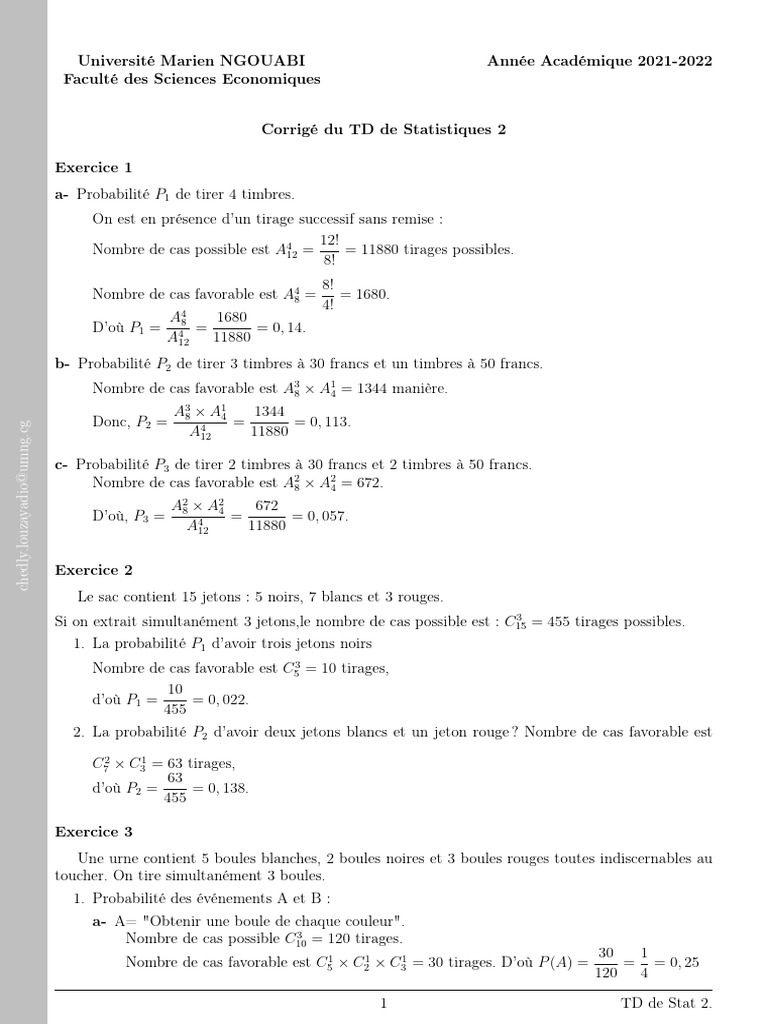 Corrigé Du TD de Stat 2 2021-2022 123416 | PDF