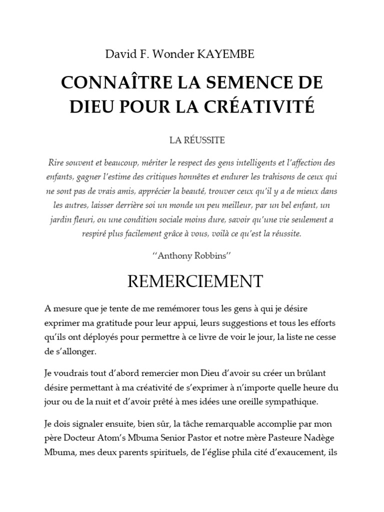 La Semence de Dieu et la Créativité | PDF | Création (Bible) | Religion ...