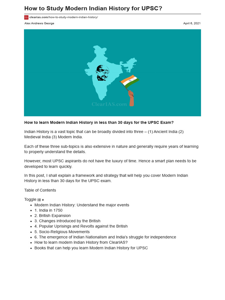 How To Study Modern Indian History For UPSC | PDF