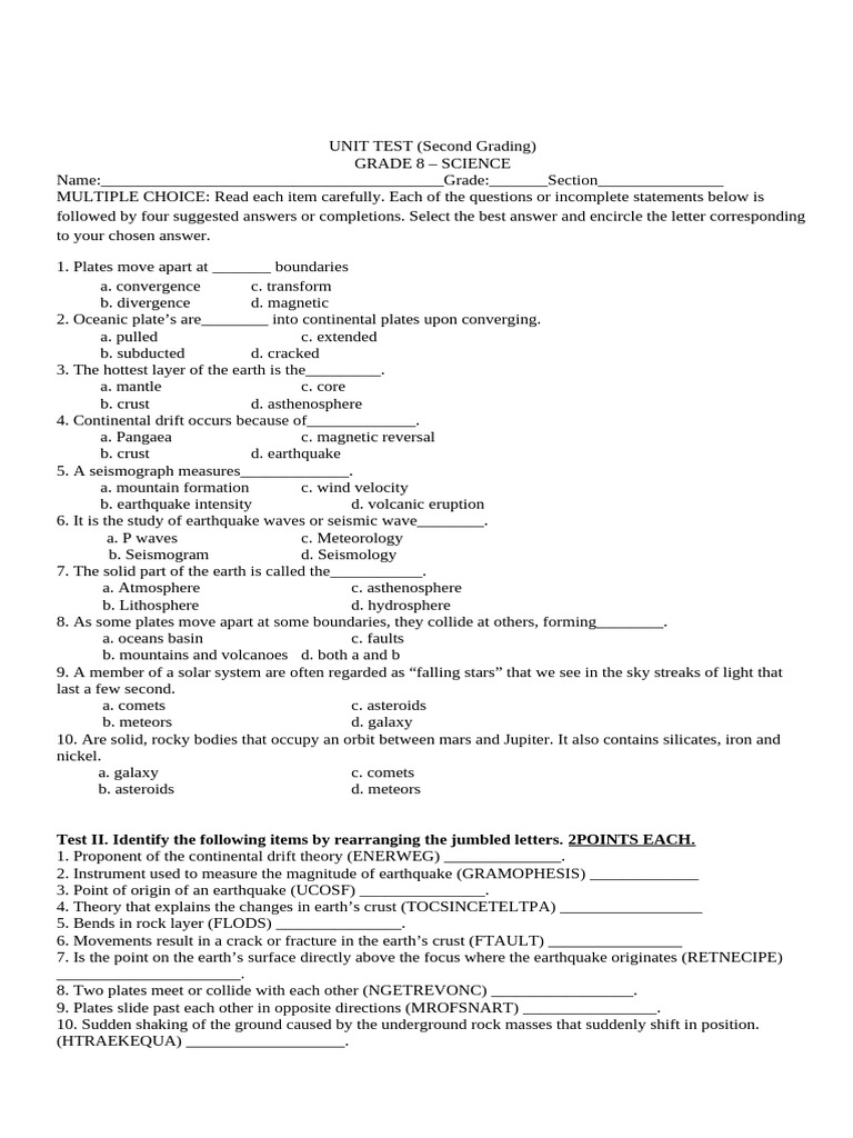 Unit Test 8 2nd Grading | PDF