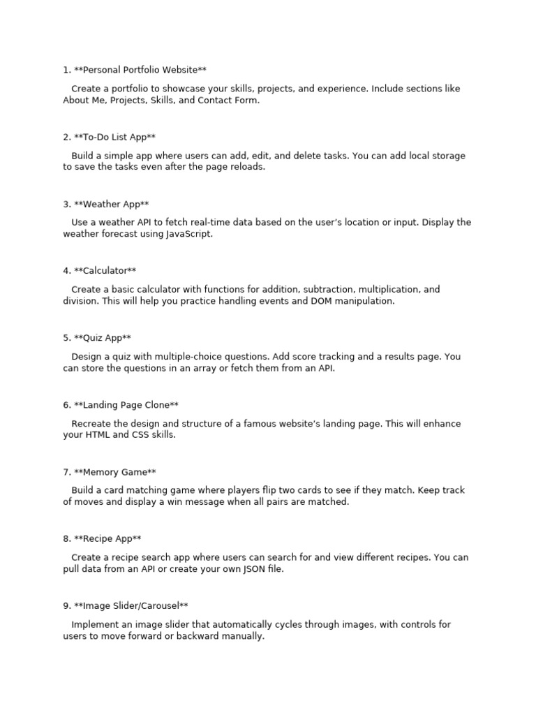 List of Projects To Do | PDF