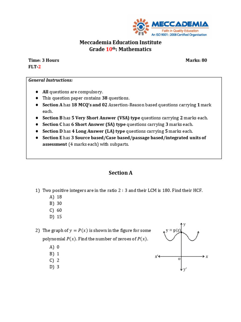 Maths GR 10 FLT 2 QP | PDF