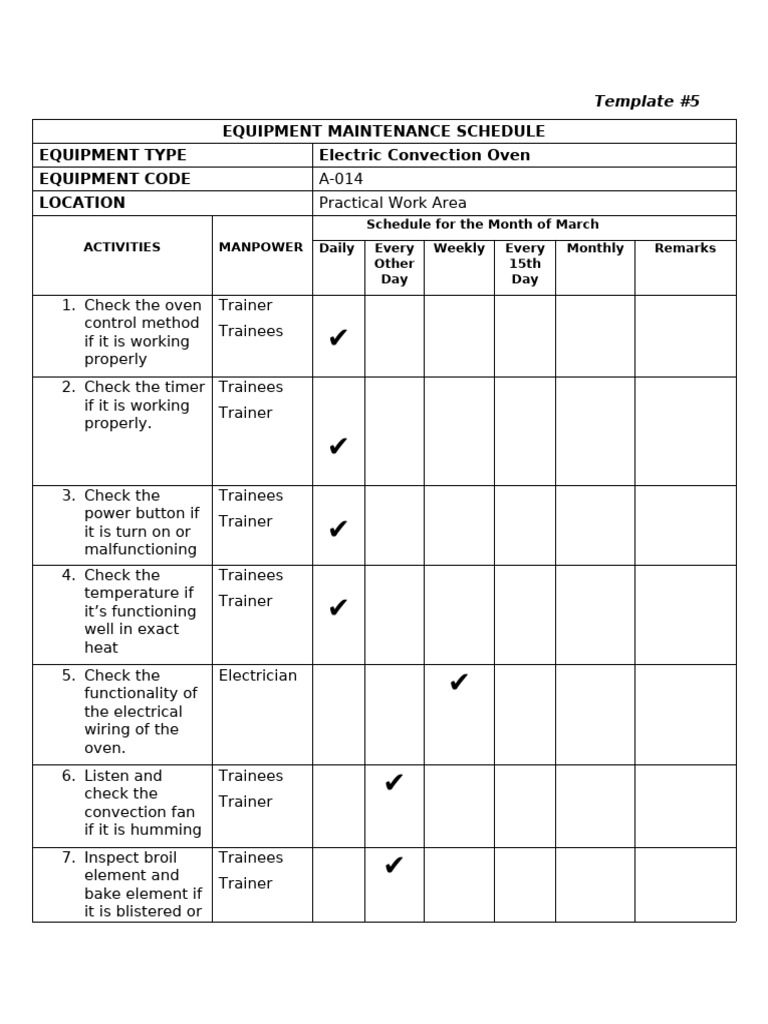 Equipment Maintenance Schedule | PDF