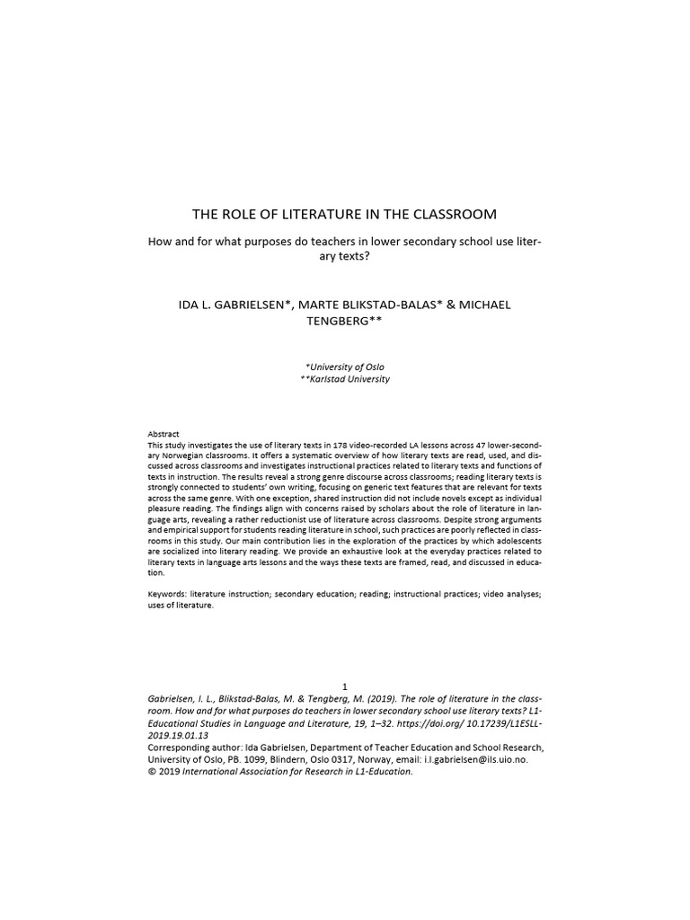 The Role of Literature in The Classroom | PDF