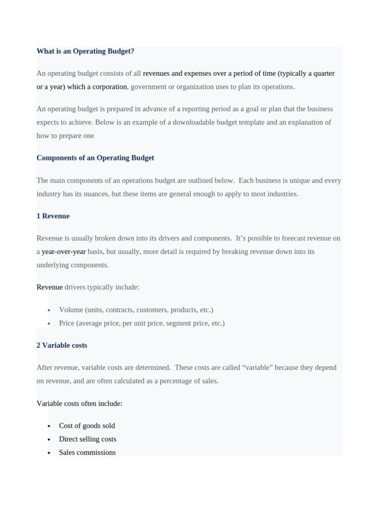 What Is An Operating Budget | PDF