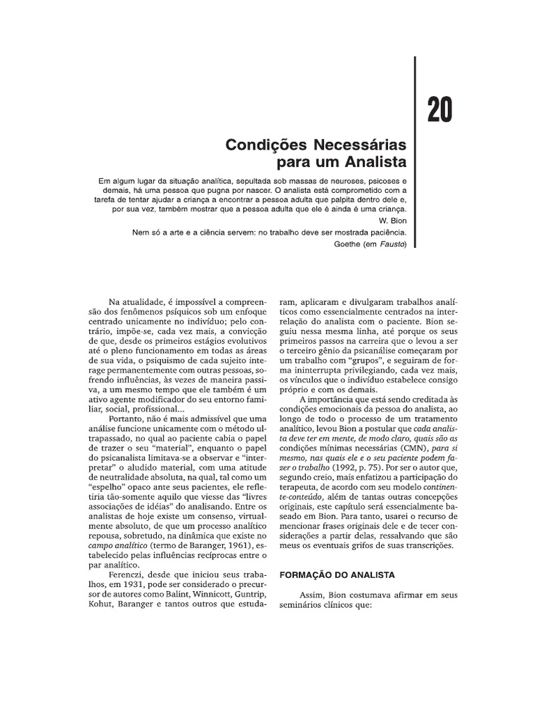 Capitulo 20 - Condições Necessárias para Um Analista - COMPLEMENTAR | PDF