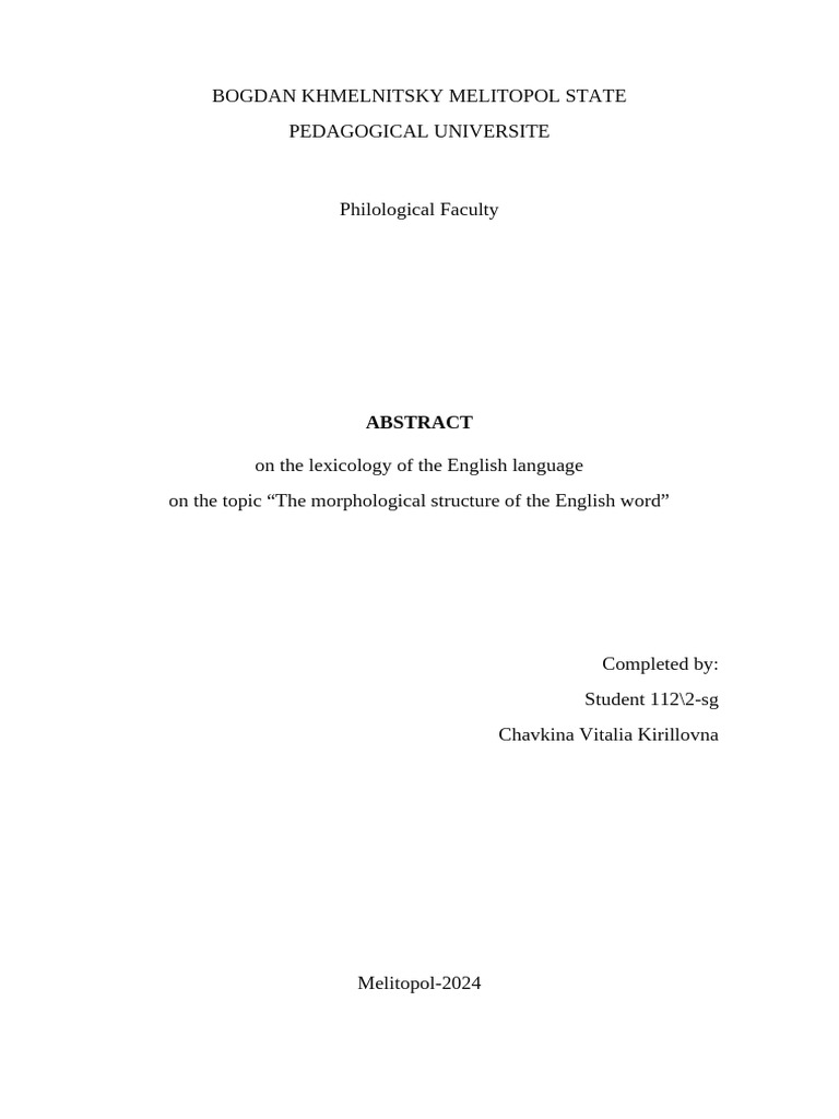 Abstract. The Morphological Structure of The English Word | PDF