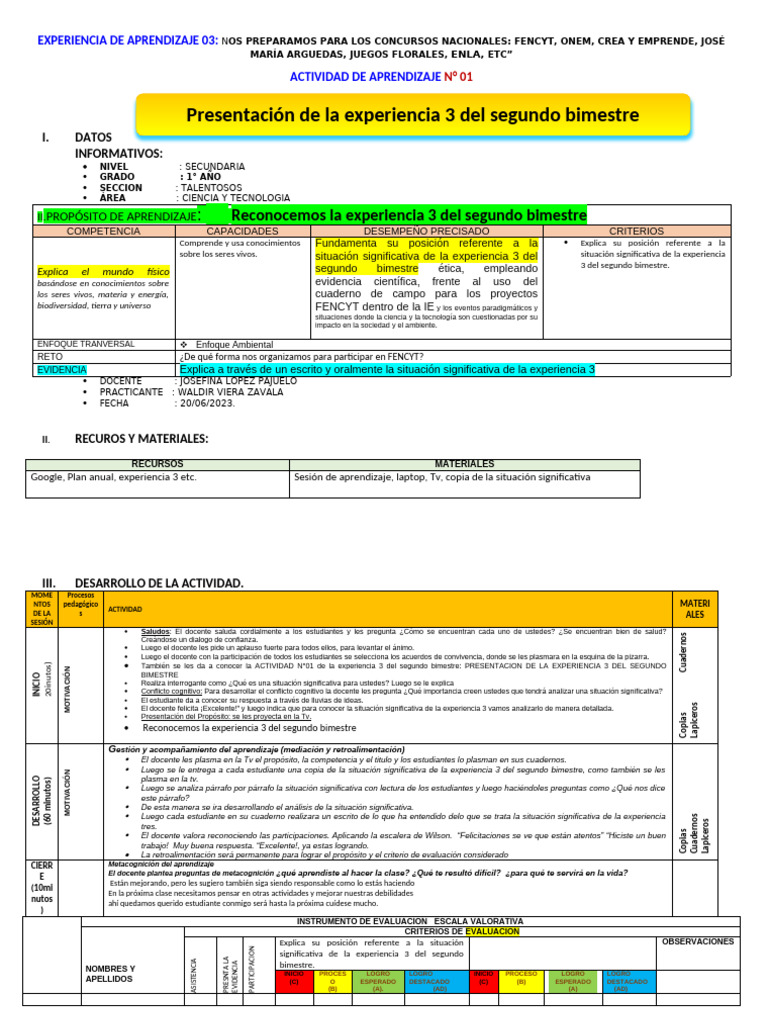 Actividad De Aprendizaje De La Experiencia 3 Segundo Bimestre 2023 Pdf