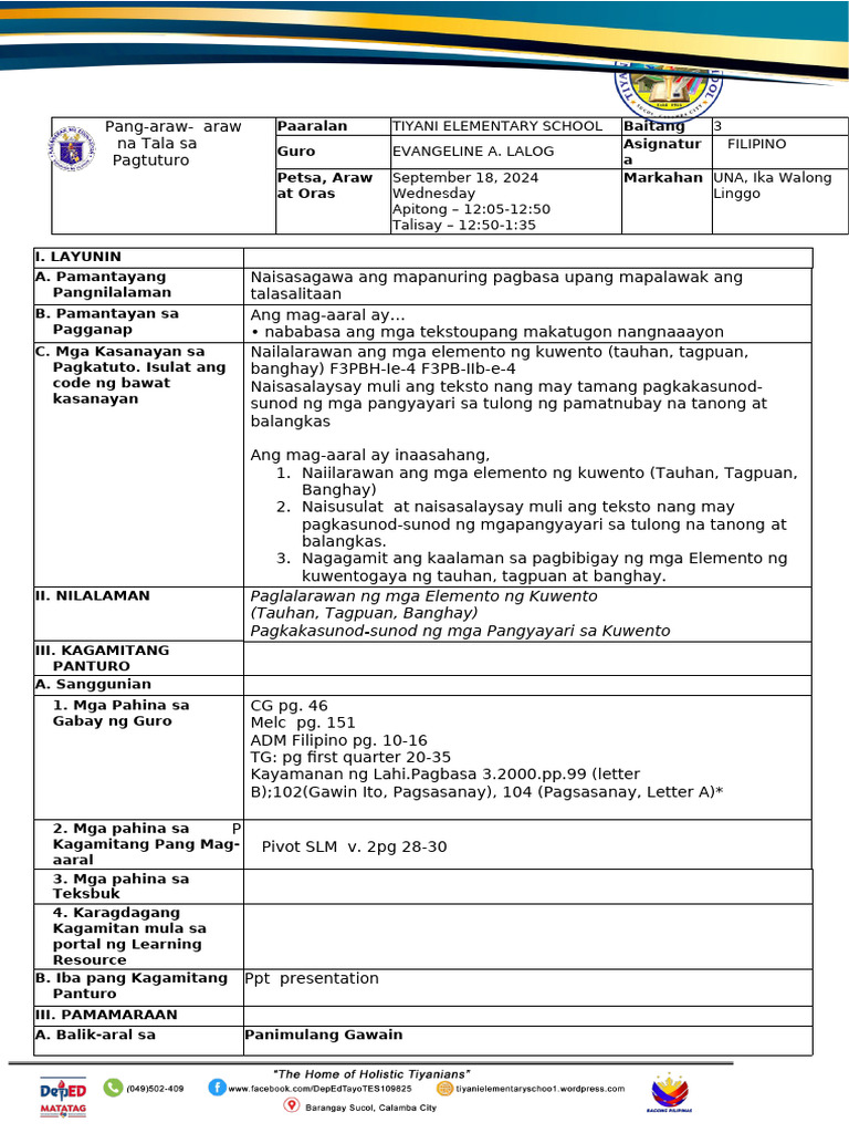 DLL-exemplar-Filipino - September 18, 2024 | PDF