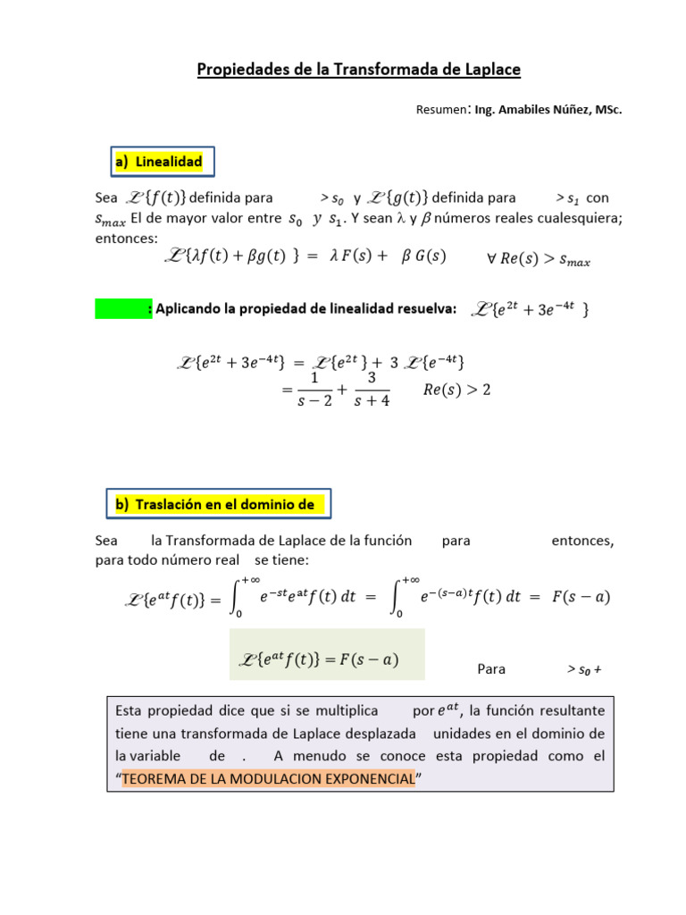 Propiedades de la Transformada de Laplace | PDF | Integral ...
