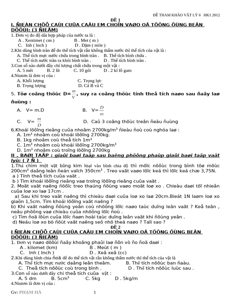 10 de Thi Tham Khao hk1 Vat Ly 6 | PDF