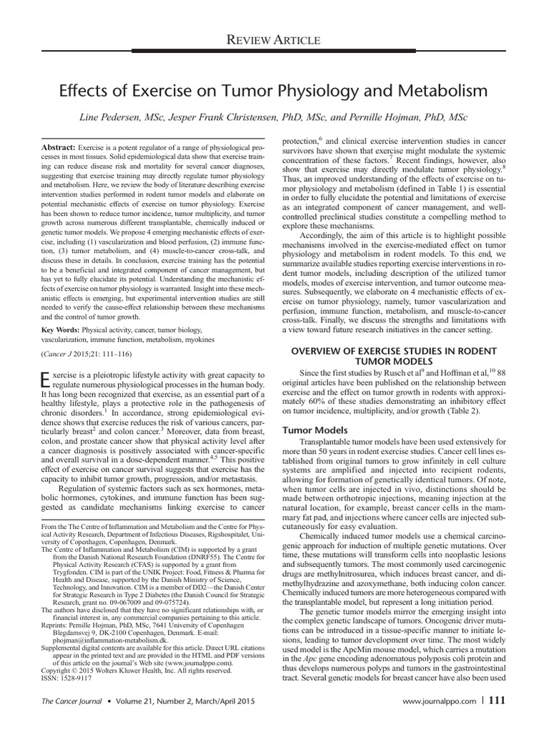 Effects of Exercise On Tumor Physiology and Metabolism | PDF