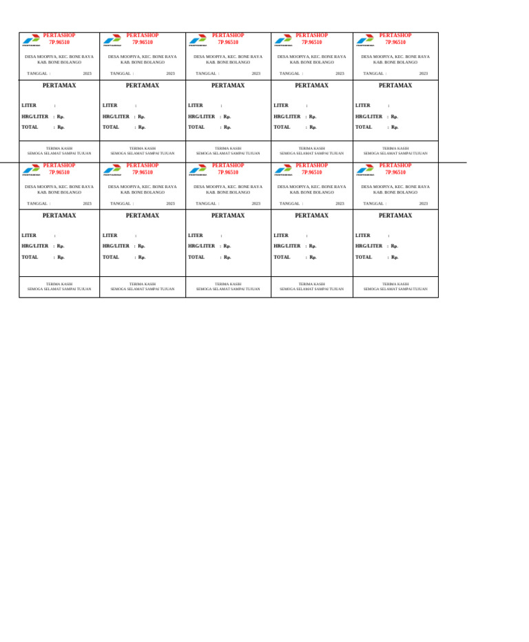Format Nota Manual Pertashop | PDF