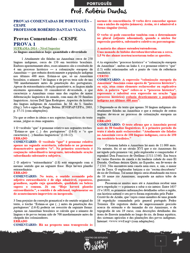 EXTRA Provas Comentadas Português | PDF