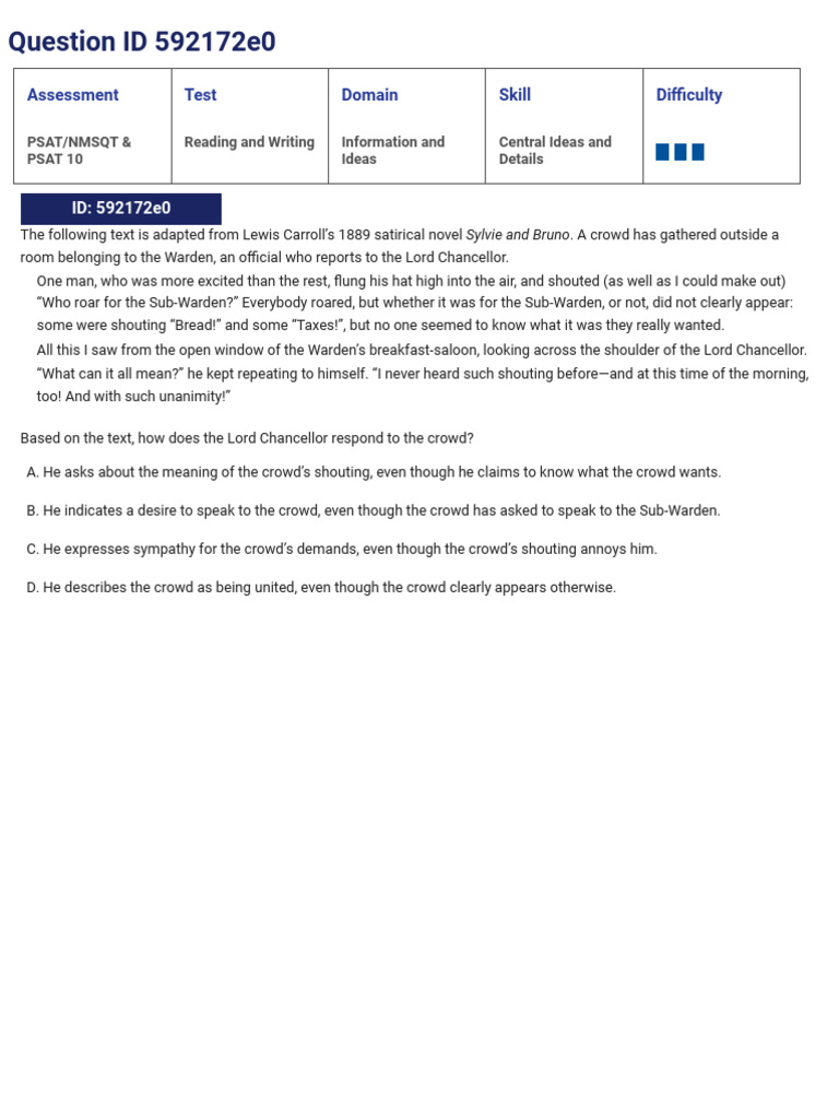 Question ID 592172e0: Assessment Test Domain Skill Di Culty | PDF