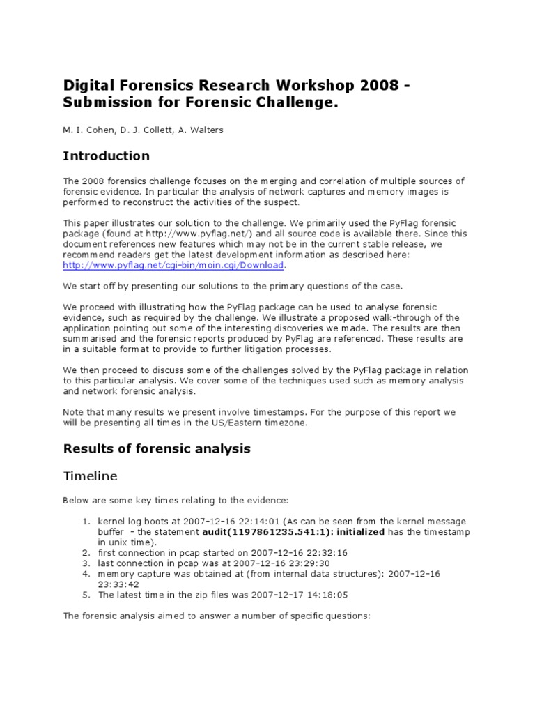 Digital Forensics Research 2008 Submission For Forensic