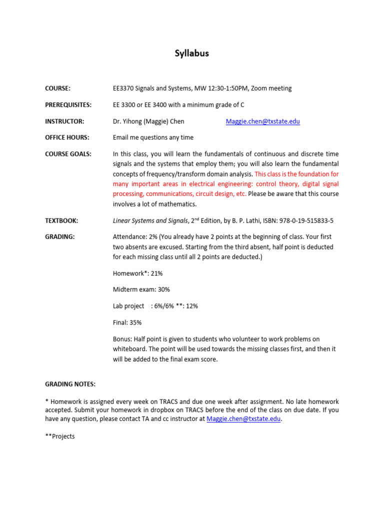 EE3370 Signals and Systems Syllabus | PDF | Mathematical Analysis ...