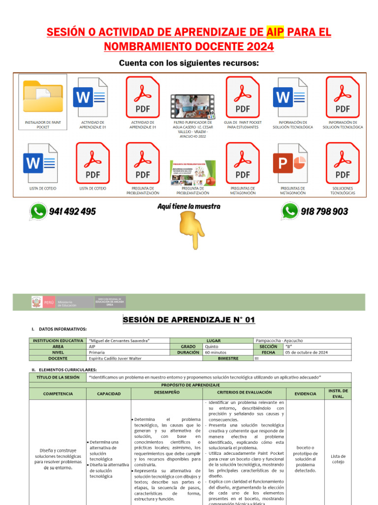 Sesión de Aprendizaje de Aip para El Nombramiento Docente 2024 | PDF