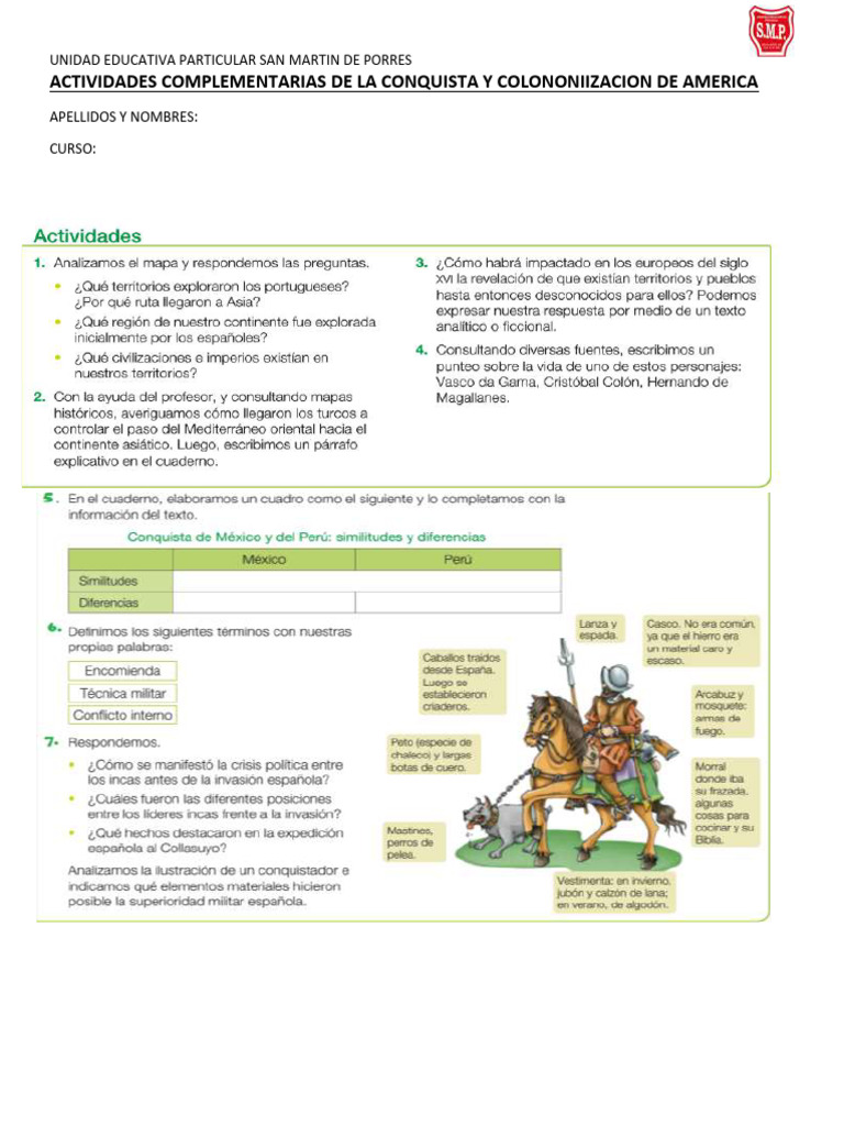 ACTIVIDADES COMPLEMENTARIAS DE LA CONQUISTA Y COLONONIIZACION DE ...