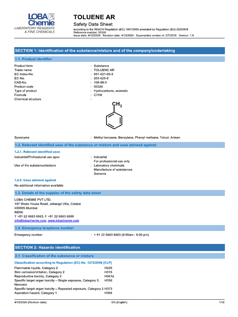 PP Toulene Msds | PDF