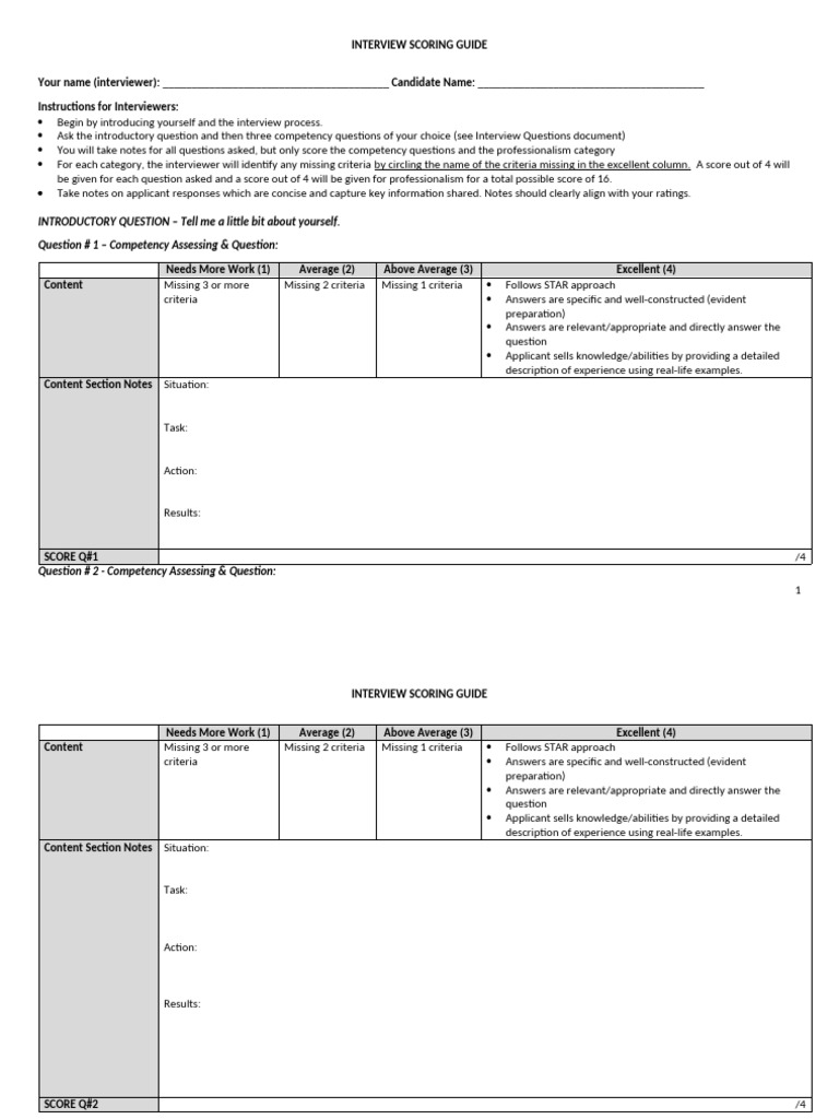 Interview Scoring Guide HURM(1) | PDF