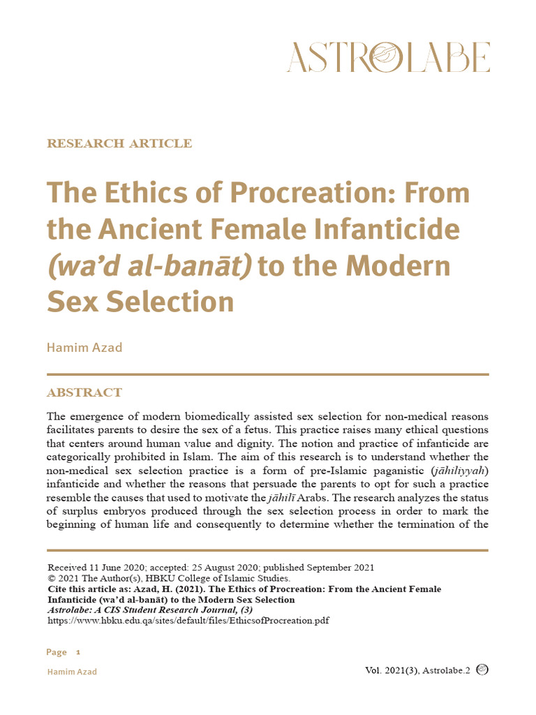 AZAD-The Ethics of Procreation - From The Ancient Female Infanticide To ...