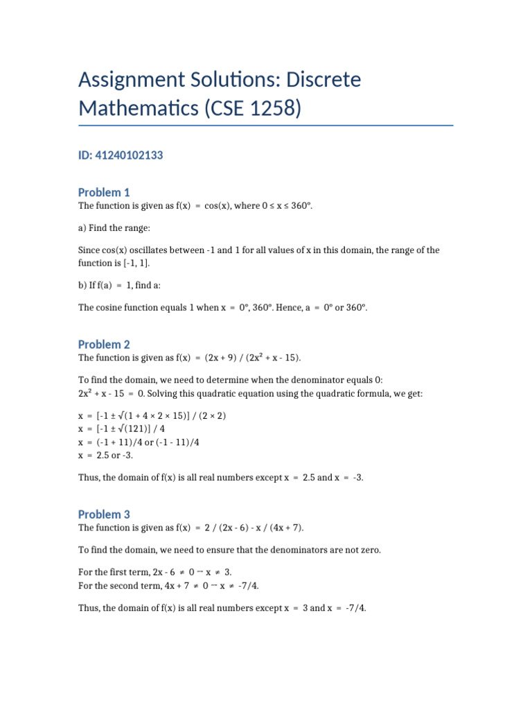 Discrete Mathematics Assignment Solutions | PDF
