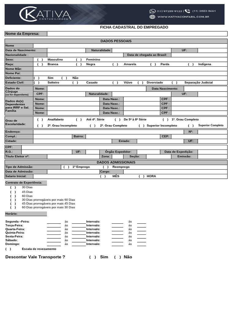 Ficha Cadastral Excel Pdf