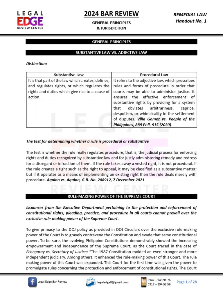 HO 1 - Remedial Law - General Principles & Jurisdiction | PDF