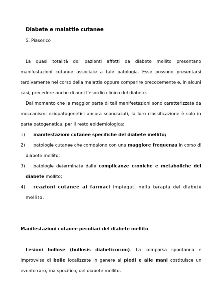 Diabete e Malattie Cutanee | PDF